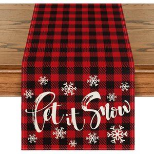 13 x 72 Inch Red and Black Buffalo Plaid Winter Tablecloth Holiday Decoration